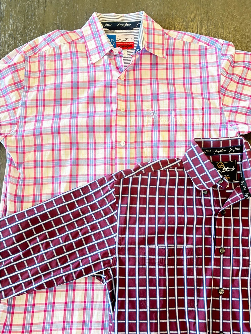 Two George strait Wrangler western Men’s Plaid Casual Button-Down Shirts